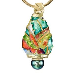 Black Pearl OOAK Pendant | 3D Enamel Necklace | Cloisonne Pendant
