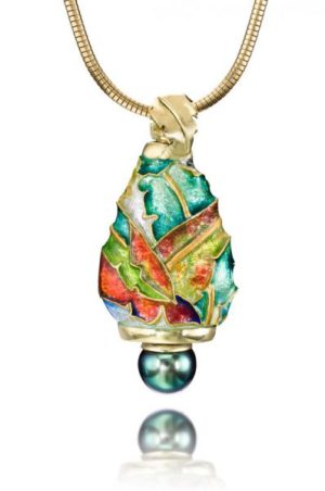 Black Pearl OOAK Pendant | 3D Enamel Necklace | Cloisonne Pendant